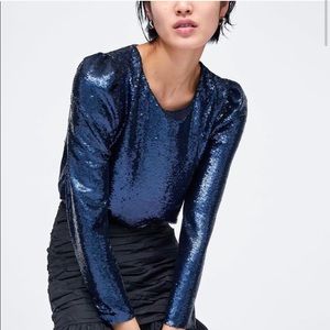 Zara Top with Sequins Blue Medium